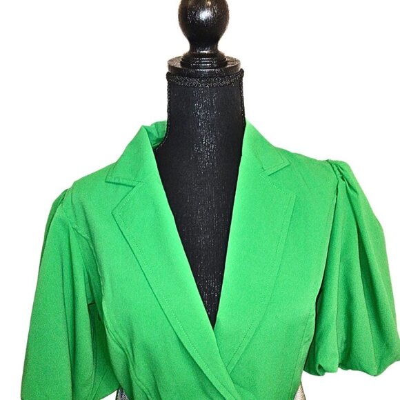 LC LIZETTE COLLECTION GREEN PEPLUM DRESS W/ SHORT SLEEVES & WIDE CRYSTAL BELT - Picture 3 of 9